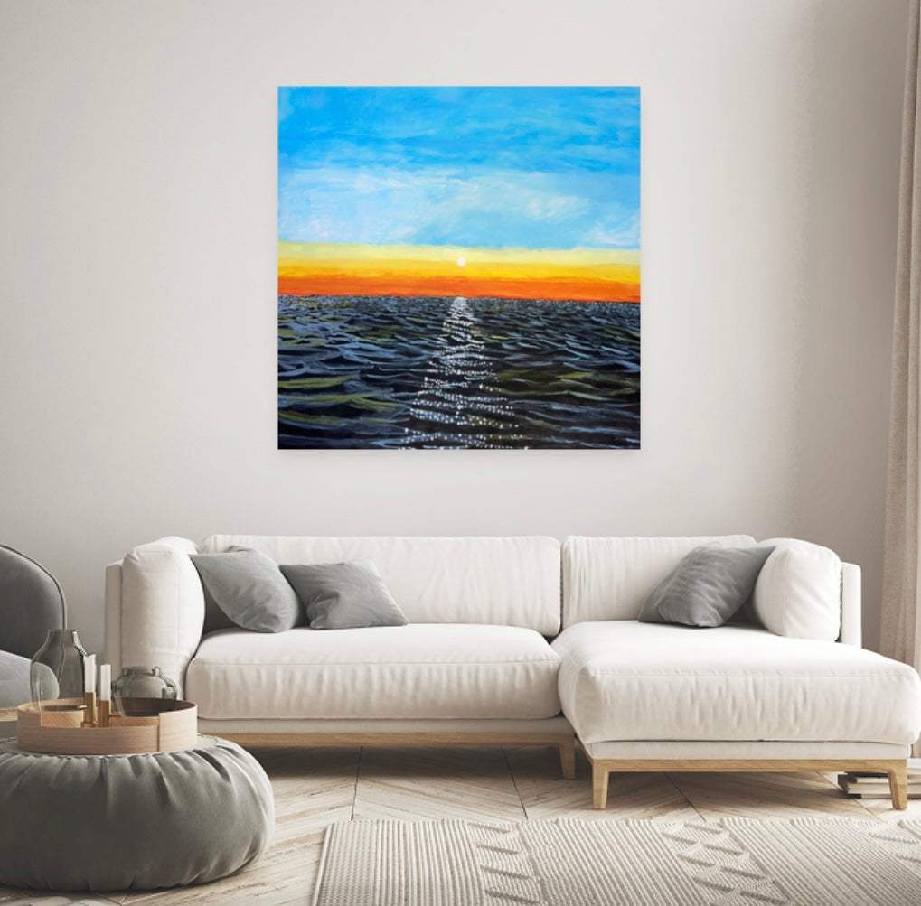Limited Edition 4 Feet by 4 Feet Ready to Hang Acrylic Ocean Painting (read description for details)